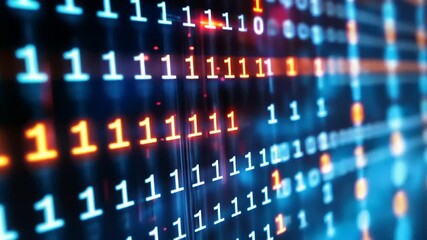 Abstract digital background featuring binary code with glowing numbers, representing technology and data - Powered by Adobe