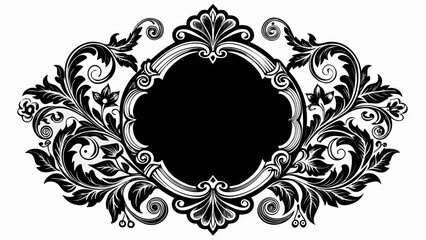 Elaborate black and white floral oval frame design