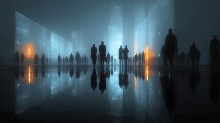 Futuristic business environment with digital hologram