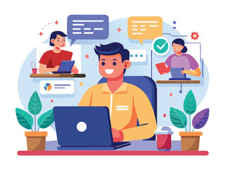 People collaborating on laptops during online meeting collaboration communication