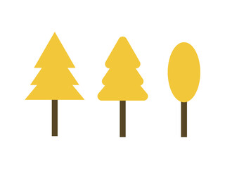 黄色の木のアイコンのイラストのセット