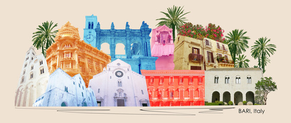 Collage or art design about Bari, Puglia, South Italy