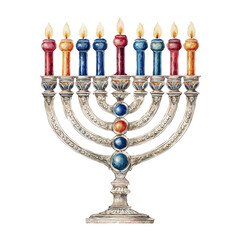 Fototapeta premium A watercolor painting of Menorah, vector illustration on white background.