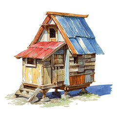 A watercolor painting of Chicken Coop, vector illustration on white background. © Andrews