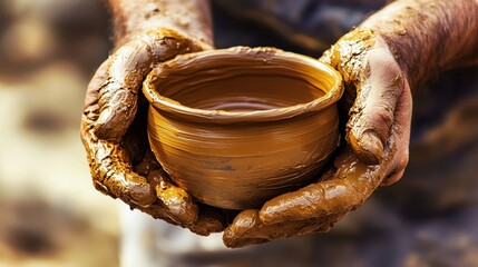 Skilled potter shaping a handcrafted clay bowl on a wheel with earthy textures and detailed craftsmanship