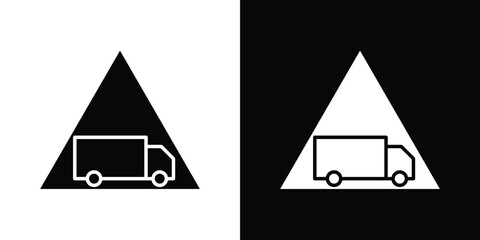 Truck warning signs. black and white line icons pack.