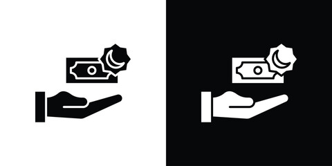 Zakat with money gift icon. black and white line icons pack.
