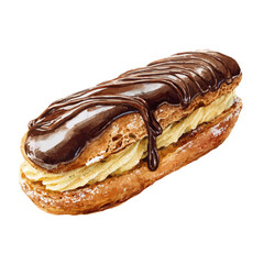 Watercolor vector illustration of Eclair, isolated on white background.
