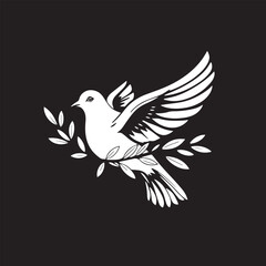 Obraz premium Dove with olive branch vector design concept black and white illustration.