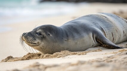 Hawaiian Monk Seal on studio background