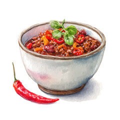 Watercolor vector illustration of Chili Con Carne, isolated on white background.