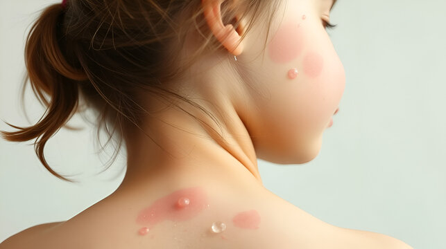 Rubella concept. girls back skin bubble rash