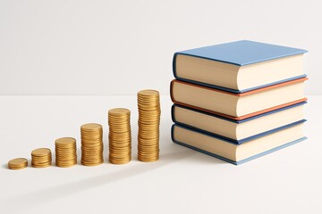 Stack of Gold Coins Showing Growth Alongside Stacked Books, Representing Investment in Education and Financial Literacy