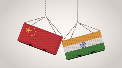 India and China Trade Conflict Concept with Cargo Containers