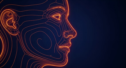 Futuristic Wireframe Woman Face Profile, Abstract Digital Art, Neon Lines, 3D Model, Technology, AI, Cyberpunk