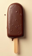 Chocolate glazed vanilla ice cream bar on stick
