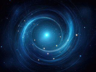 Spiral Particle Trails Orbiting Central Glowing Orb in Cosmic Molecular Vortex