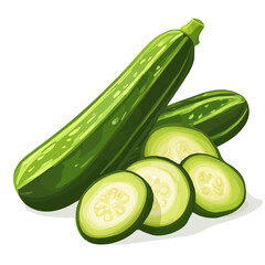  A Minimalistic 2D flat icon featuring sliced zucchini, clean vector design, simple illustration style, isolated on a white background, modern element in vector and EPS format. simple design