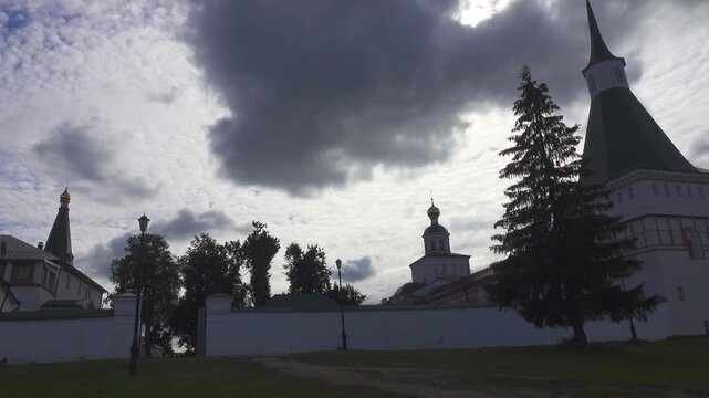View of the Valdai Iversky Bogoroditsky svyatoozersky monastery. Sunny June day . Russia,Ancient Russian Iversky Monastery at Valdaysky National Park.