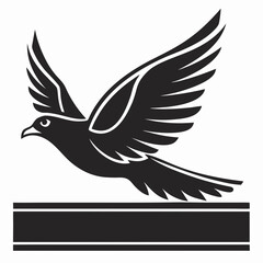 Fototapeta premium Black and white minimalist dove graphic with soaring wings and transparent background ideal for various design applications.