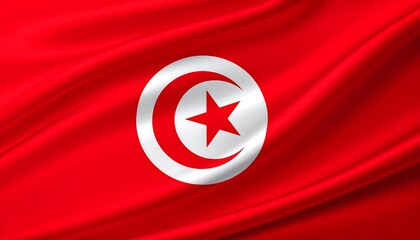 Tunisian flag billowing in the wind