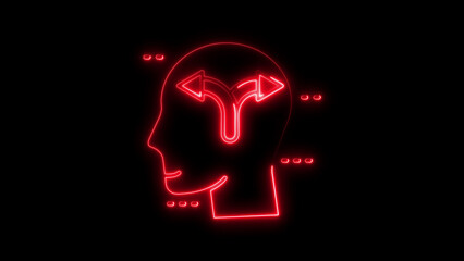 Neon illustration depicting a human mind contemplating multiple choices and decisions