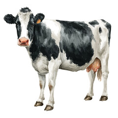 Dairy Cow, watercolor painting, vector illustration, isolated on a white background.