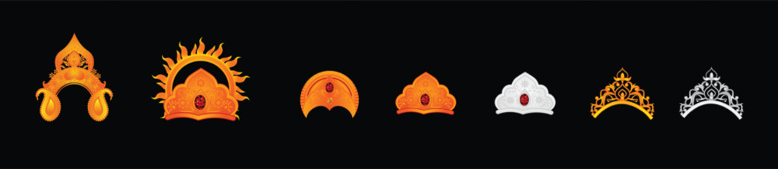 Set of Golden Crown of Indian God vector illustration
