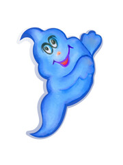 Obraz premium Playful Watercolor Hand Drawn Halloween Ghost Artworkю Cute blue ghost cartoon character in watercolor style with a happy expression and hand drawn appearance, for Halloween,children’s illustrations