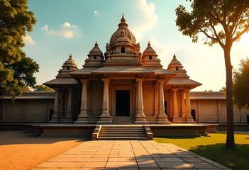 Ancient temple glowing at sunset, a serene and awe-inspiring historical site.