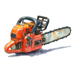 Chainsaw in watercolor style, vector illustration, isolated on white background.
