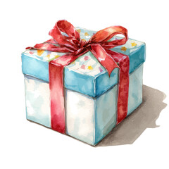 Birthday Gift Box in watercolor style, vector illustration, isolated on white background.