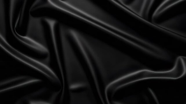 An elegant black satin fabric with soft ripples and glossy sheen. The textile background creates a luxurious, smooth texture perfect for backgrounds