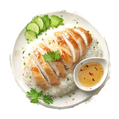A watercolor painting of Hainanese Chicken Rice, vector illustration on white background.