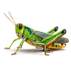 Grasshopper, watercolor painting, vector illustration, isolated on a white background.