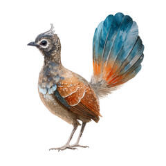 Lyrebird, watercolor painting, vector illustration, isolated on a white background.
