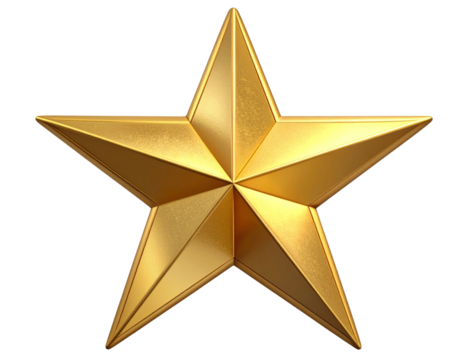  Classic Shiny Gold Star Front View, Metallic Finish, Isolated on Transparent Background - Powered by Adobe