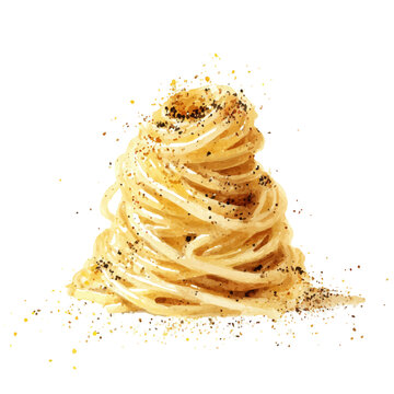 Cacio E Pepe in watercolor style, vector illustration, isolated on white background.