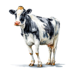 Watercolor vector illustration of Dairy Cow, isolated on white background.
