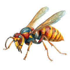 Hornet, watercolor painting, vector illustration, isolated on a white background.