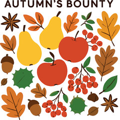 Obraz premium Red apples yellow pears orange leaves acorns berries star anise leaf berry