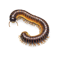 Millipede in watercolor style, vector illustration, isolated on white background.