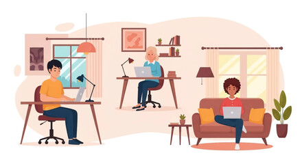 Remote Work Illustration: Diverse Team Working From Home, Perfect for Blogs, Websites, and Presentations