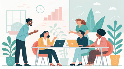 Diverse team collaborating on project, perfect for website landing page or brochure.