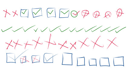 Tick and cross sign green blue and red color
