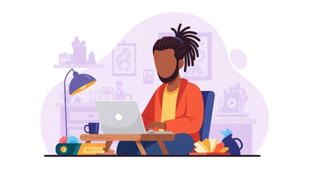 Man working on laptop from home office, perfect for website banners or blog posts about remote work.