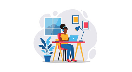 Woman working from home on laptop, perfect for websites, blogs, and social media posts about remote work.