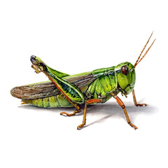 Grasshopper in watercolor style, vector illustration, isolated on white background.
