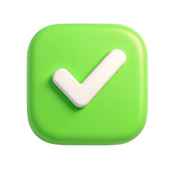 Checkmark Icon: A 3D-rendered green checkmark icon signifies approval and success, highlighting its versatility for digital interfaces, and conveying ease of use.