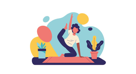 Person doing yoga at home, perfect for wellness websites and brochures.